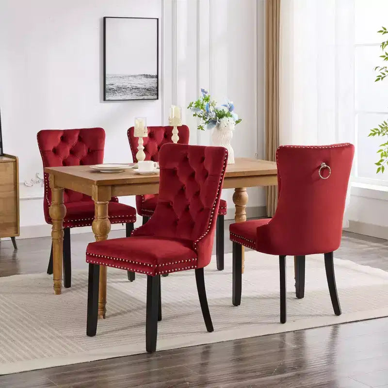Okak Farmhouse – Lot de 2 chaises de salle à manger rembourrées, pieds en bois massif, cloutées, chaises d'appoint touffues en velours confortables pour table de salle à manger