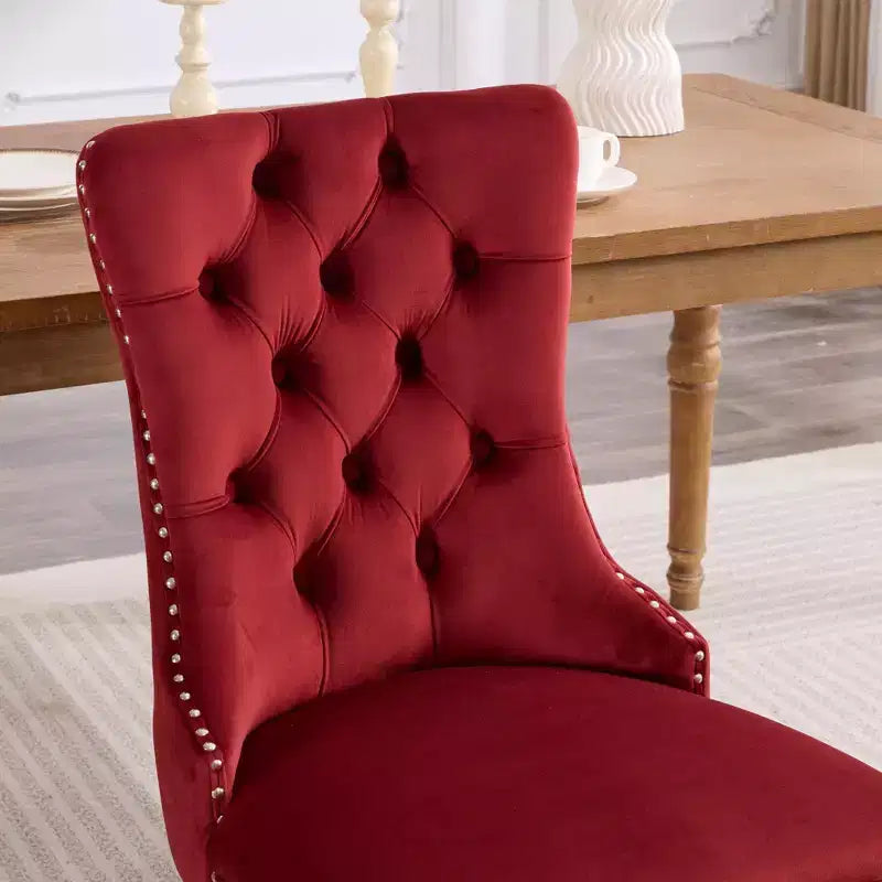Okak Farmhouse – Lot de 2 chaises de salle à manger rembourrées, pieds en bois massif, cloutées, chaises d'appoint touffues en velours confortables pour table de salle à manger