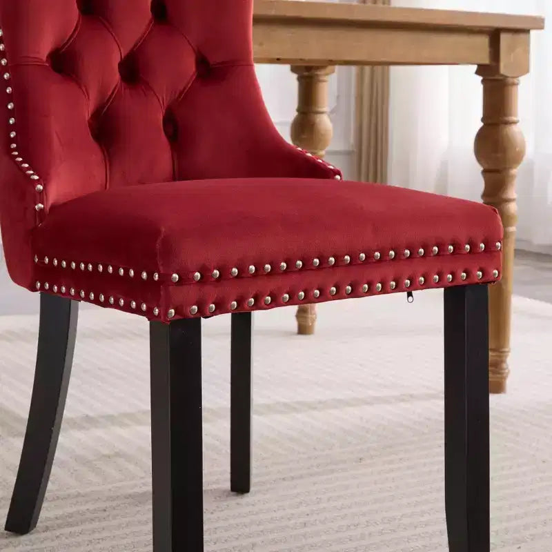 Okak Farmhouse – Lot de 2 chaises de salle à manger rembourrées, pieds en bois massif, cloutées, chaises d'appoint touffues en velours confortables pour table de salle à manger