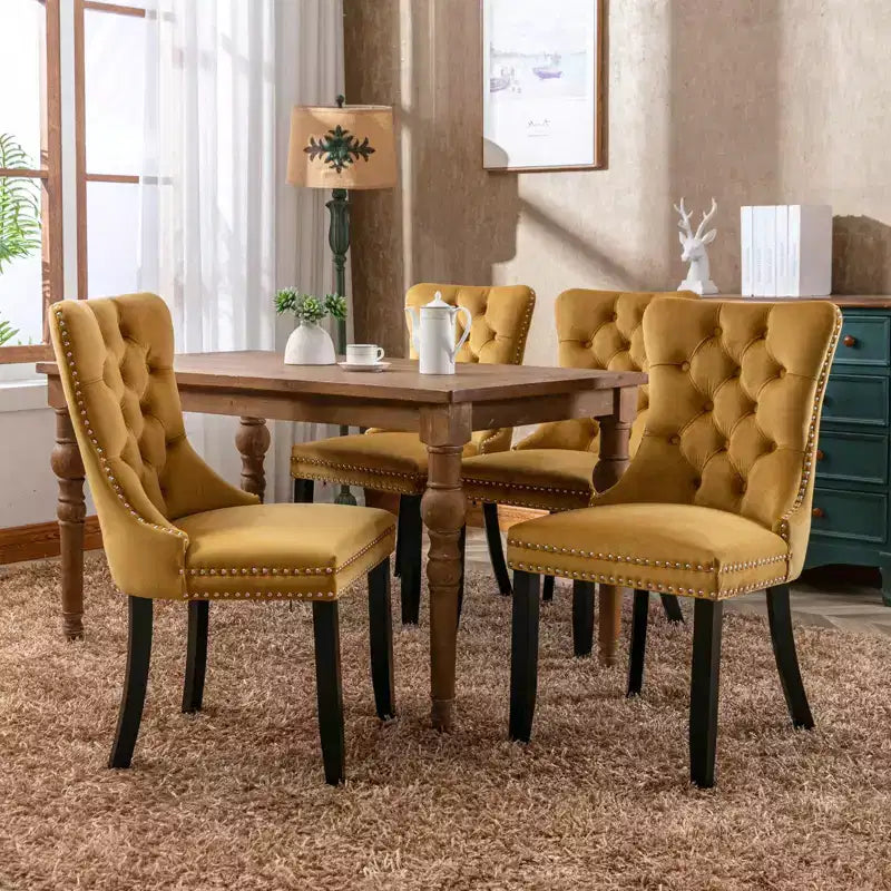 Okak Farmhouse – Lot de 2 chaises de salle à manger rembourrées, pieds en bois massif, cloutées, chaises d'appoint touffues en velours confortables pour table de salle à manger