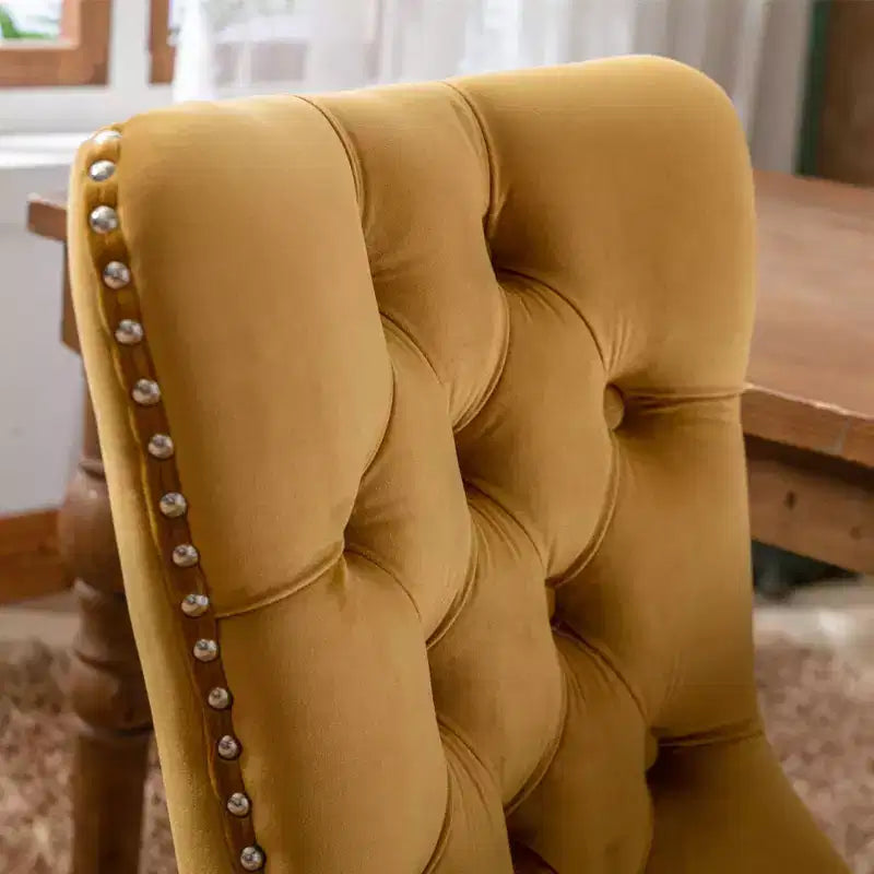Okak Farmhouse – Lot de 2 chaises de salle à manger rembourrées, pieds en bois massif, cloutées, chaises d'appoint touffues en velours confortables pour table de salle à manger