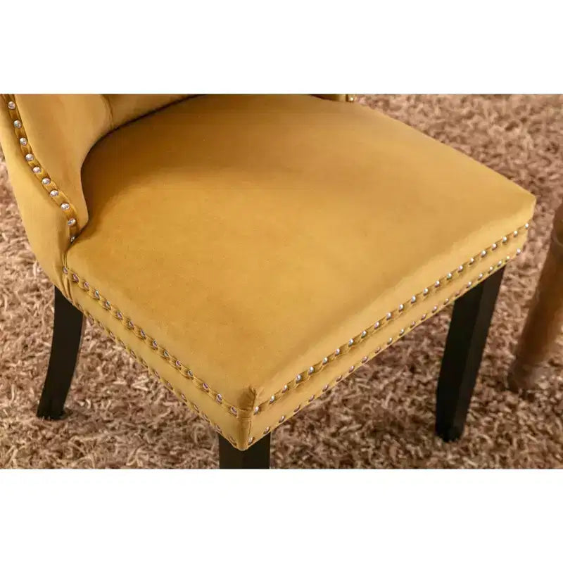 Okak Farmhouse – Lot de 2 chaises de salle à manger rembourrées, pieds en bois massif, cloutées, chaises d'appoint touffues en velours confortables pour table de salle à manger