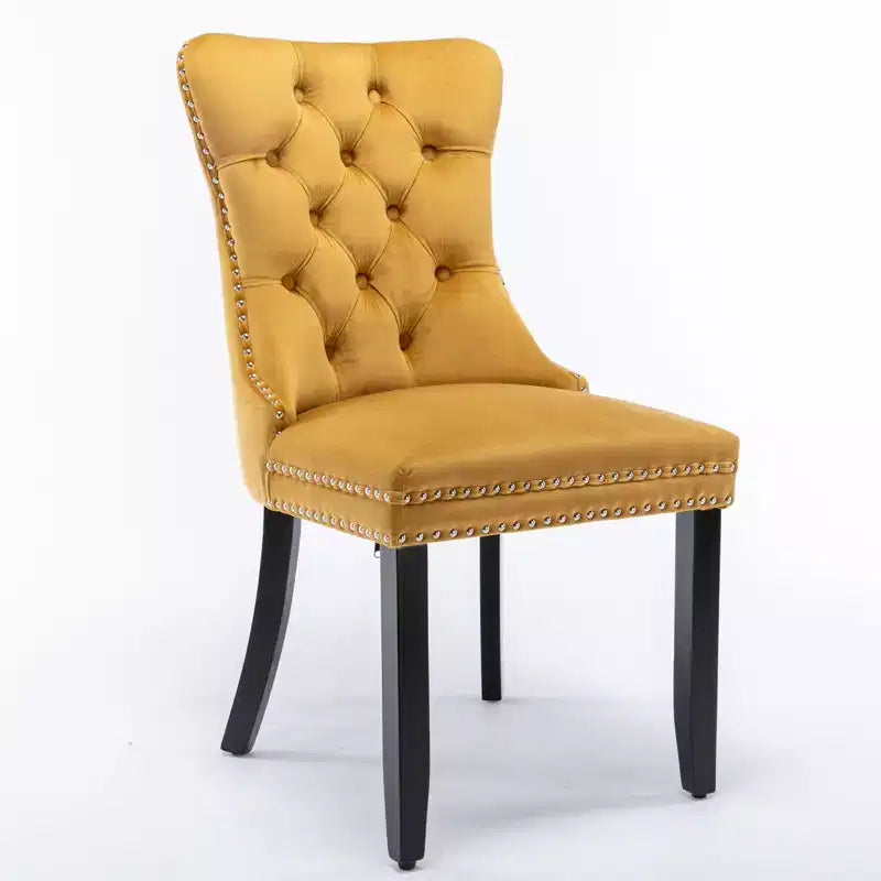 Okak Farmhouse – Lot de 2 chaises de salle à manger rembourrées, pieds en bois massif, cloutées, chaises d'appoint touffues en velours confortables pour table de salle à manger