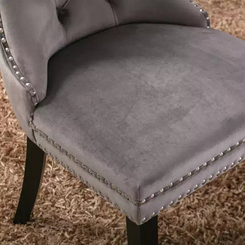 Okak Farmhouse – Lot de 2 chaises de salle à manger rembourrées, pieds en bois massif, cloutées, chaises d'appoint touffues en velours confortables pour table de salle à manger