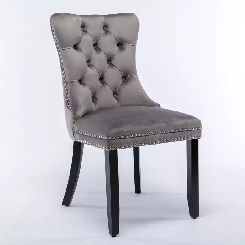 Okak Farmhouse – Lot de 2 chaises de salle à manger rembourrées, pieds en bois massif, cloutées, chaises d'appoint touffues en velours confortables pour table de salle à manger