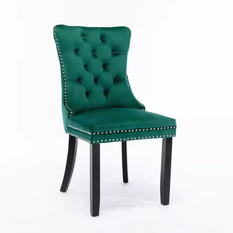 Okak Farmhouse – Lot de 2 chaises de salle à manger rembourrées, pieds en bois massif, cloutées, chaises d'appoint touffues en velours confortables pour table de salle à manger