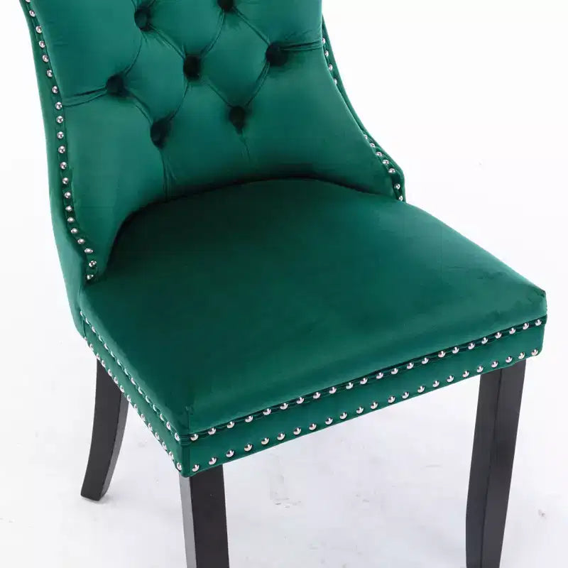 Okak Farmhouse – Lot de 2 chaises de salle à manger rembourrées, pieds en bois massif, cloutées, chaises d'appoint touffues en velours confortables pour table de salle à manger