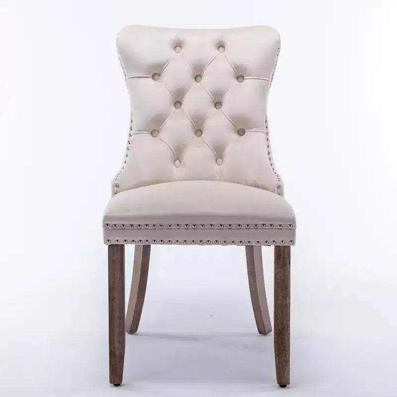 Okak Farmhouse – Lot de 2 chaises de salle à manger rembourrées, pieds en bois massif, cloutées, chaises d'appoint touffues en velours confortables pour table de salle à manger