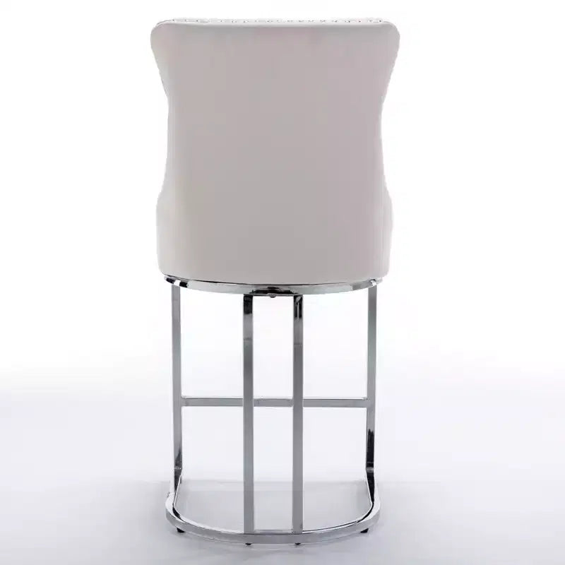 Tabourets de bar Okak (lot de 2), revêtement moderne en velours avec capitonnage et garniture cloutée, piètement en métal nickel brossé pour îlot de cuisine