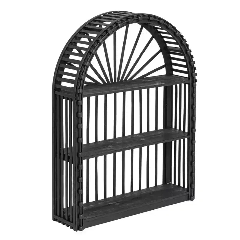 Storied Home Arched Bamboo and Wood Wall Shelf, Black