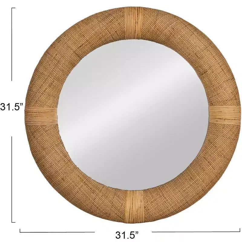 Miroir mural rond en rotin tressé à la main Storied Home, naturel