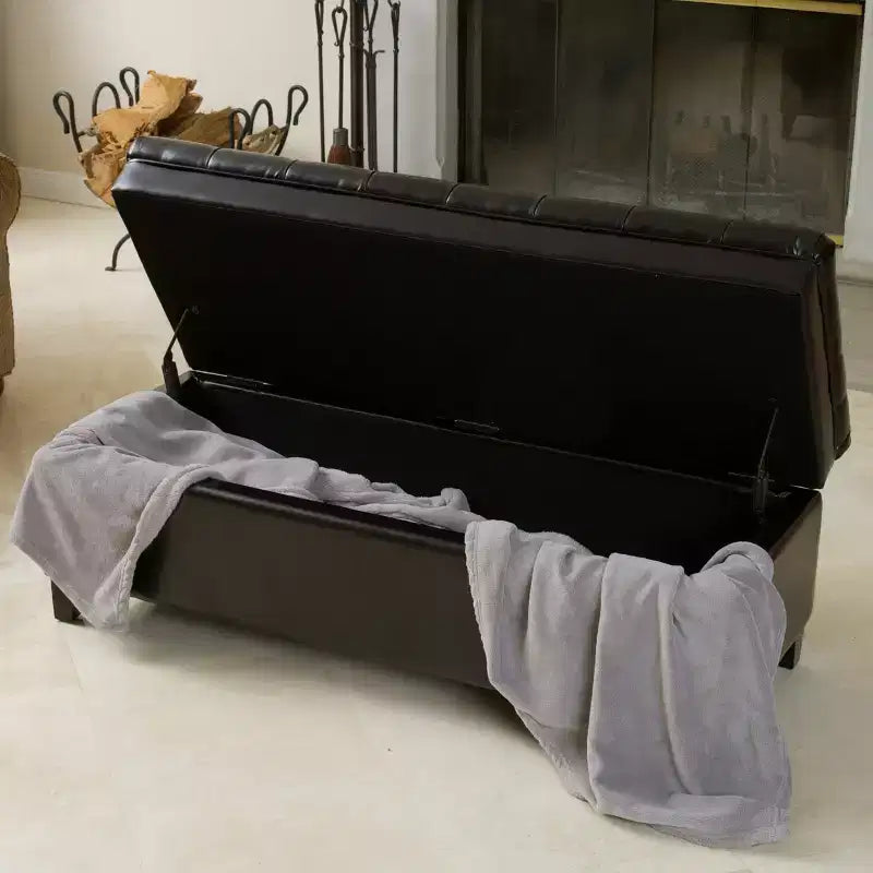 Banc ottoman de rangement capitonné en cuir reconstitué contemporain Christopher Knight Home Hastings