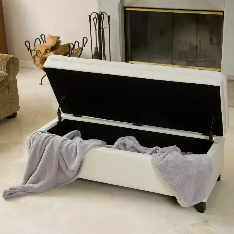Banc ottoman de rangement capitonné en cuir reconstitué contemporain Christopher Knight Home Hastings