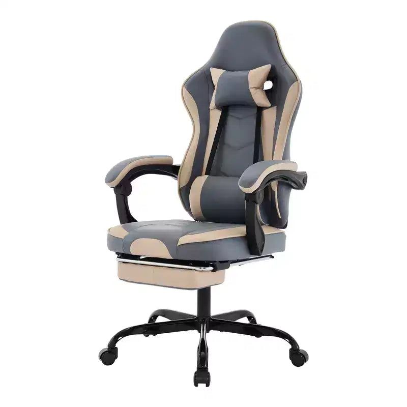 Chaise de jeu, chaise d'ordinateur ergonomique avec repose-pieds et support lombaire massant, chaise de jeu vidéo pivotante et réglable en hauteur