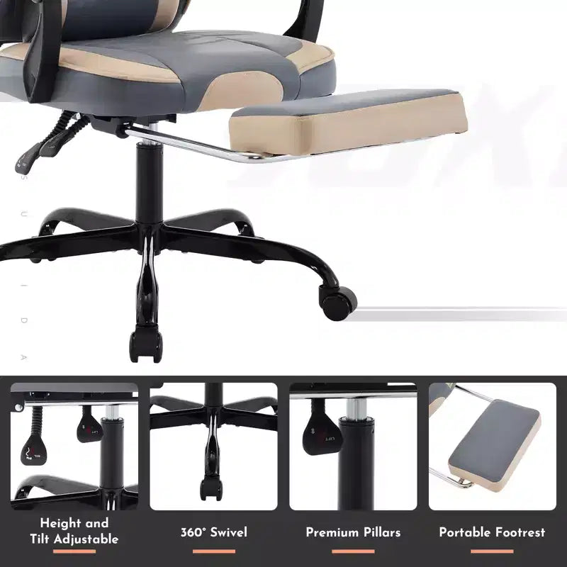 Chaise de jeu, chaise d'ordinateur ergonomique avec repose-pieds et support lombaire massant, chaise de jeu vidéo pivotante et réglable en hauteur