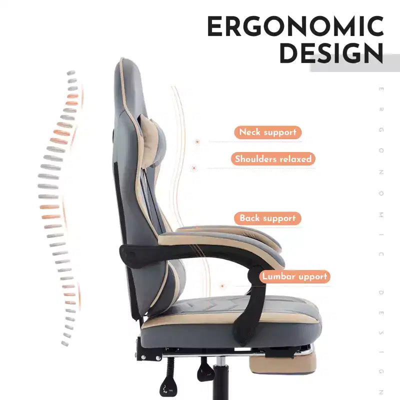Chaise de jeu, chaise d'ordinateur ergonomique avec repose-pieds et support lombaire massant, chaise de jeu vidéo pivotante et réglable en hauteur