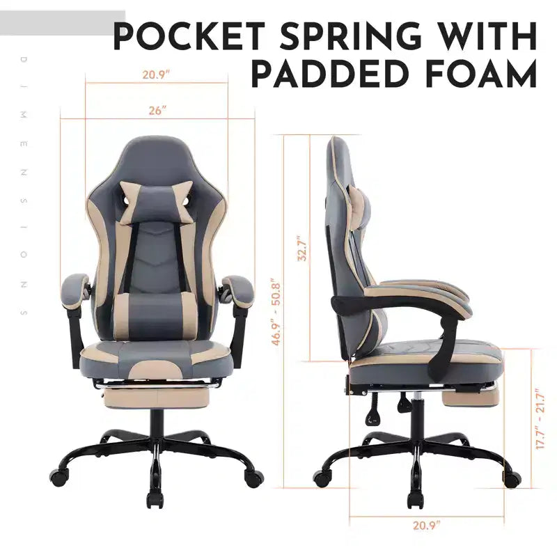 Chaise de jeu, chaise d'ordinateur ergonomique avec repose-pieds et support lombaire massant, chaise de jeu vidéo pivotante et réglable en hauteur
