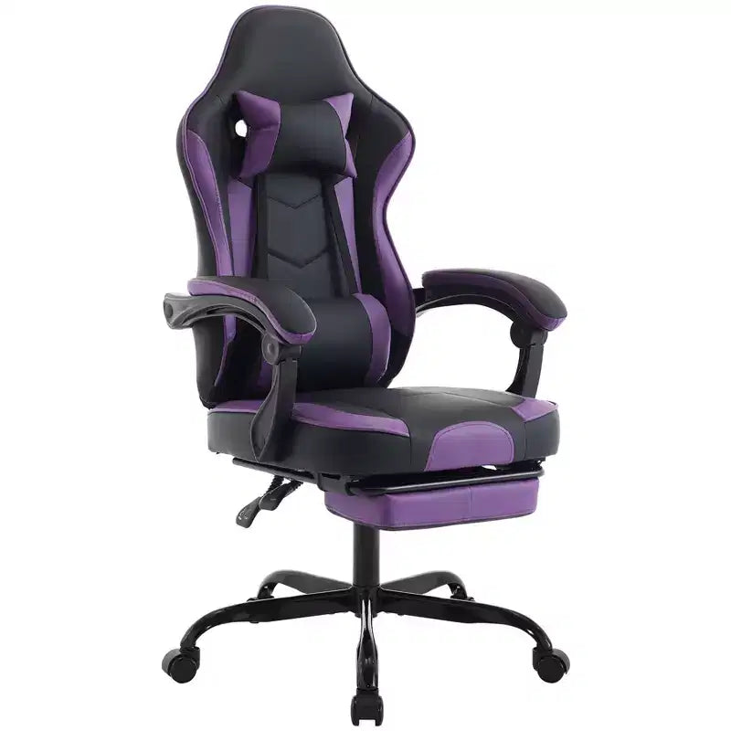 Chaise de jeu, chaise d'ordinateur ergonomique avec repose-pieds et support lombaire massant, chaise de jeu vidéo pivotante et réglable en hauteur
