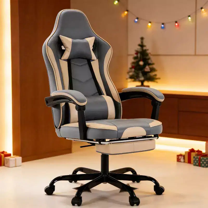 Gaming Chair, Ergonomic Computer Chair with Footrest and Massage Lumbar Support, Height Adjustable Swivel Video Game Chair
