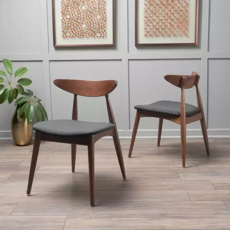 Chaises de salle à manger Christopher Knight Home Barron, de style mi-siècle moderne, en bois d'hévéa, avec revêtement en tissu (Lot de 2)