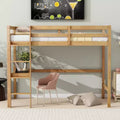 MAYEERTY Twin High Loft Bed with Safety Guardrail, Bulit-in Desk, Ladder Beige