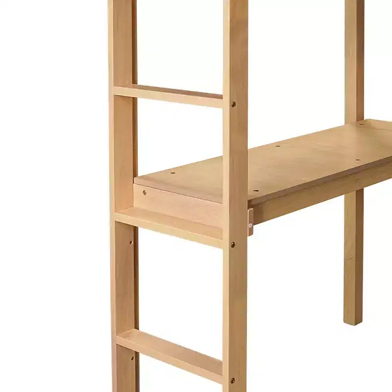 MAYEERTY Lit mezzanine double avec rambarde de sécurité, bureau intégré, échelle beige