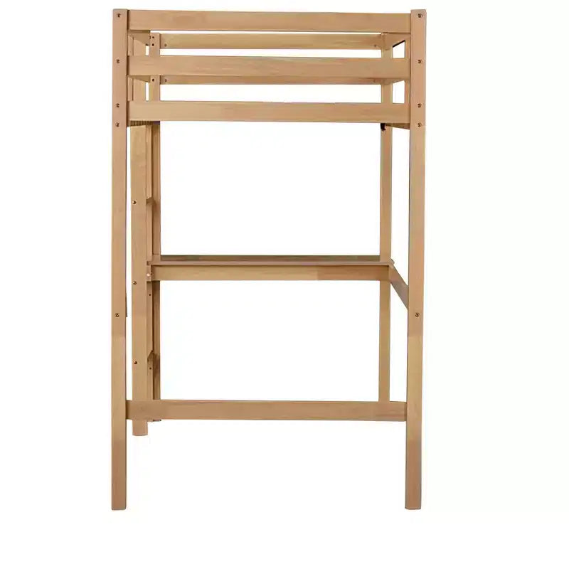 MAYEERTY Lit mezzanine double avec rambarde de sécurité, bureau intégré, échelle beige