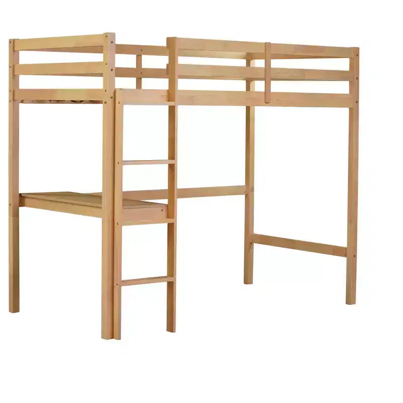 MAYEERTY Lit mezzanine double avec rambarde de sécurité, bureau intégré, échelle beige