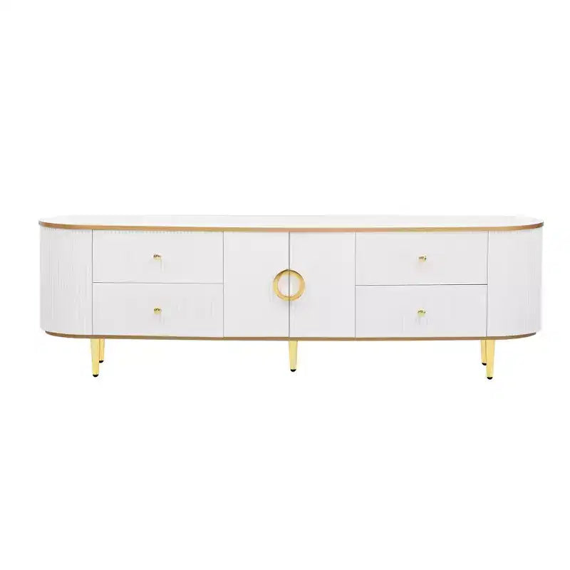 CLIHOME Meuble TV Moderne pour Téléviseurs jusqu'à 80 Pouces, Meuble TV en Bois avec 4 Tiroirs et 1 Placard