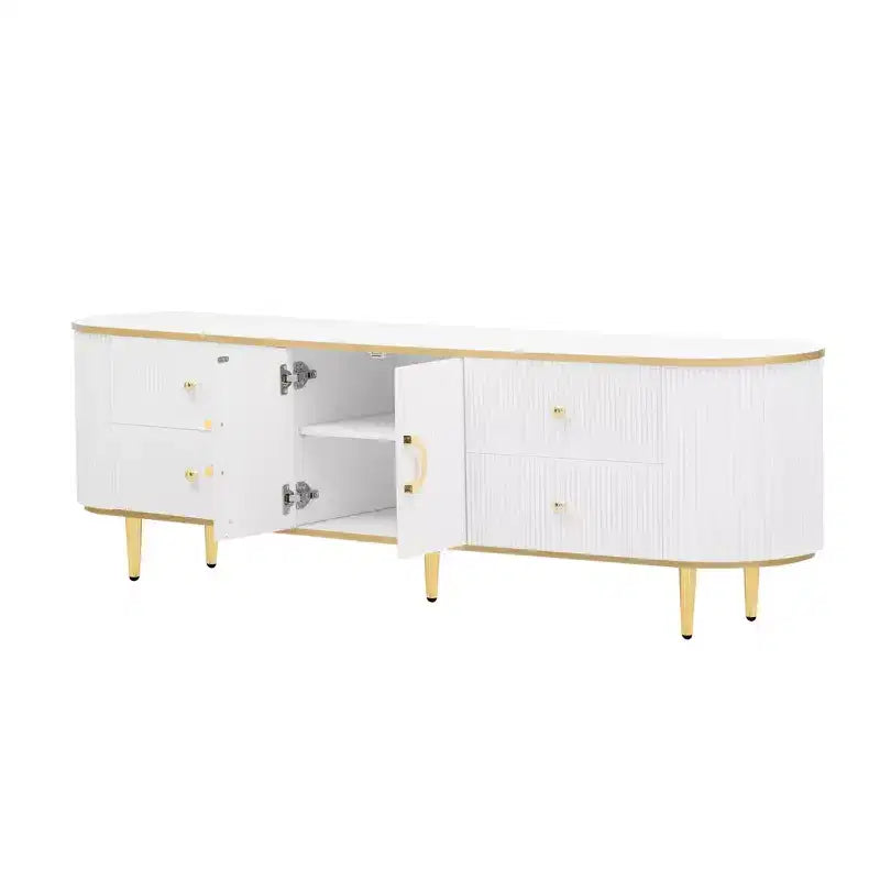 CLIHOME Meuble TV Moderne pour Téléviseurs jusqu'à 80 Pouces, Meuble TV en Bois avec 4 Tiroirs et 1 Placard