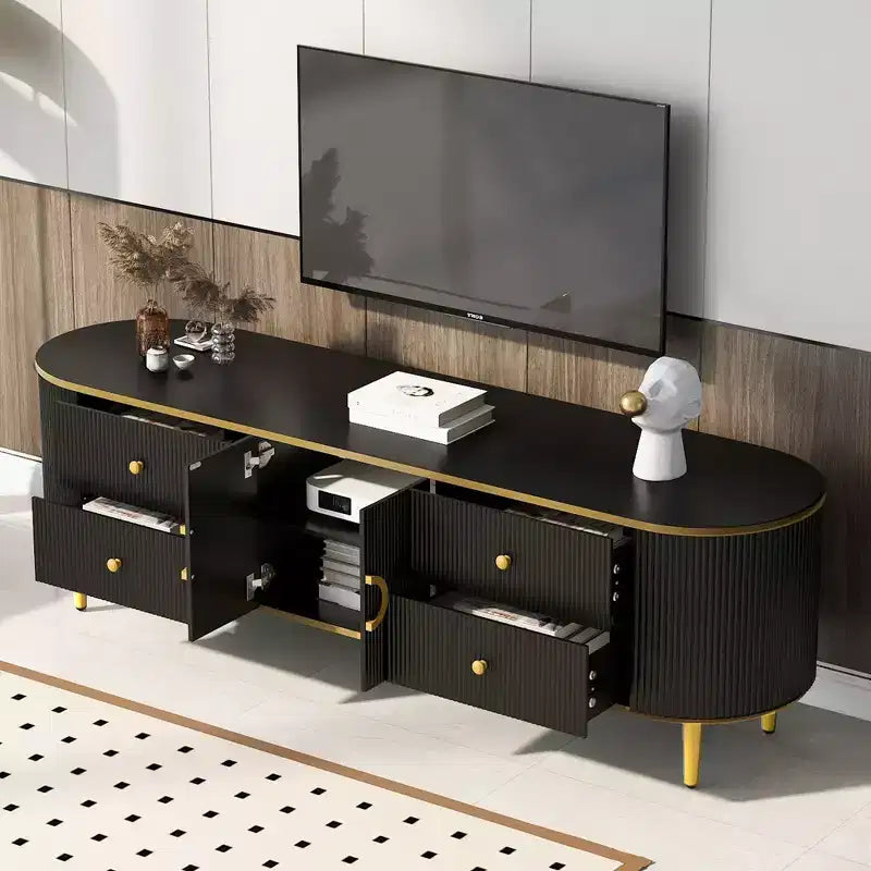 CLIHOME Meuble TV Moderne pour Téléviseurs jusqu'à 80 Pouces, Meuble TV en Bois avec 4 Tiroirs et 1 Placard