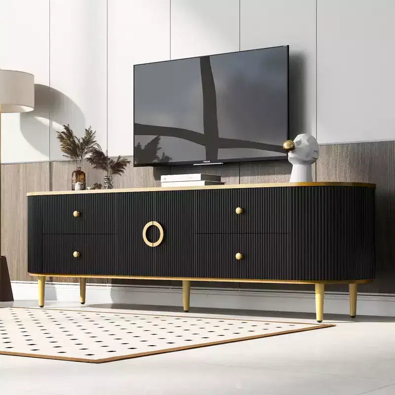 CLIHOME Meuble TV Moderne pour Téléviseurs jusqu'à 80 Pouces, Meuble TV en Bois avec 4 Tiroirs et 1 Placard