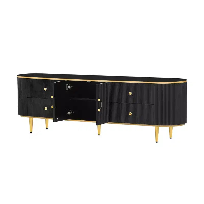 CLIHOME Meuble TV Moderne pour Téléviseurs jusqu'à 80 Pouces, Meuble TV en Bois avec 4 Tiroirs et 1 Placard