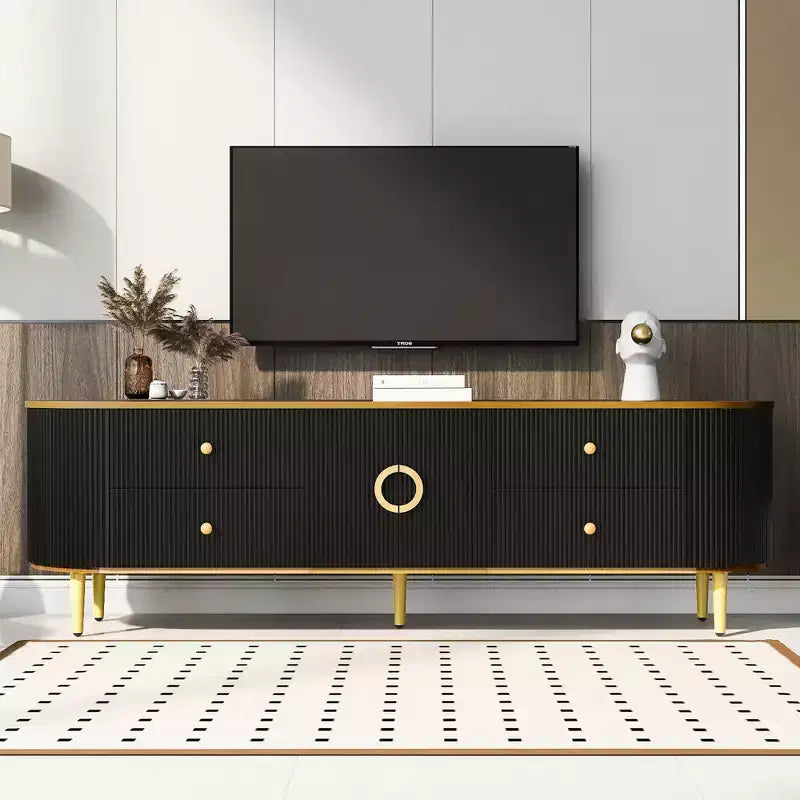 CLIHOME Modern TV Stand for TVs up to 80 Inches, Wood TV Console Table Entertainment Center with 4 Drawers and 1 Cabinet