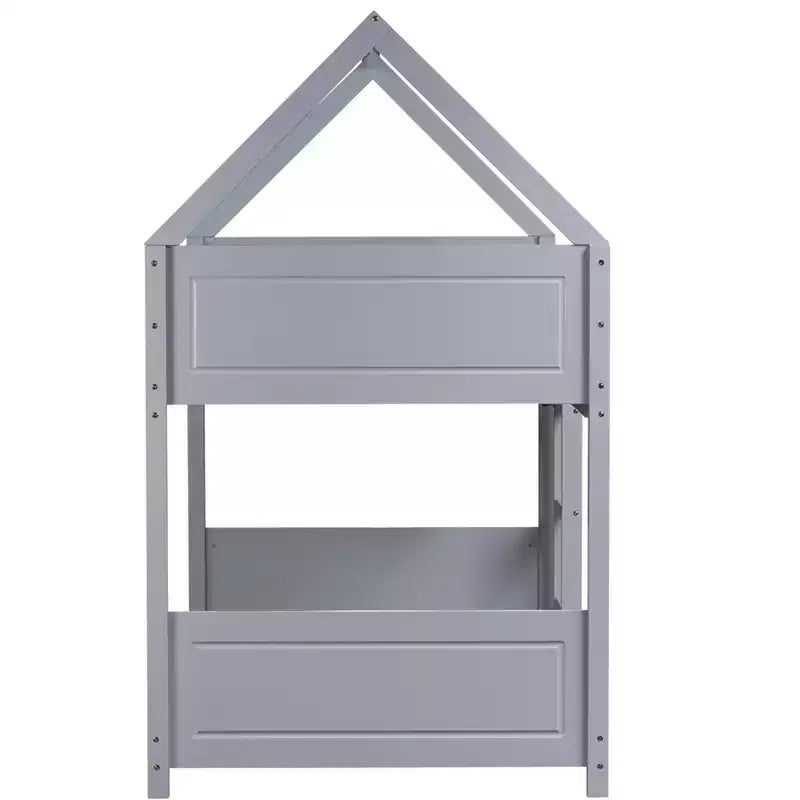 Lit superposé MAYEERTY en bois d'hévéa double avec échelle, barrières de sécurité, lit superposé en forme de maison bleu