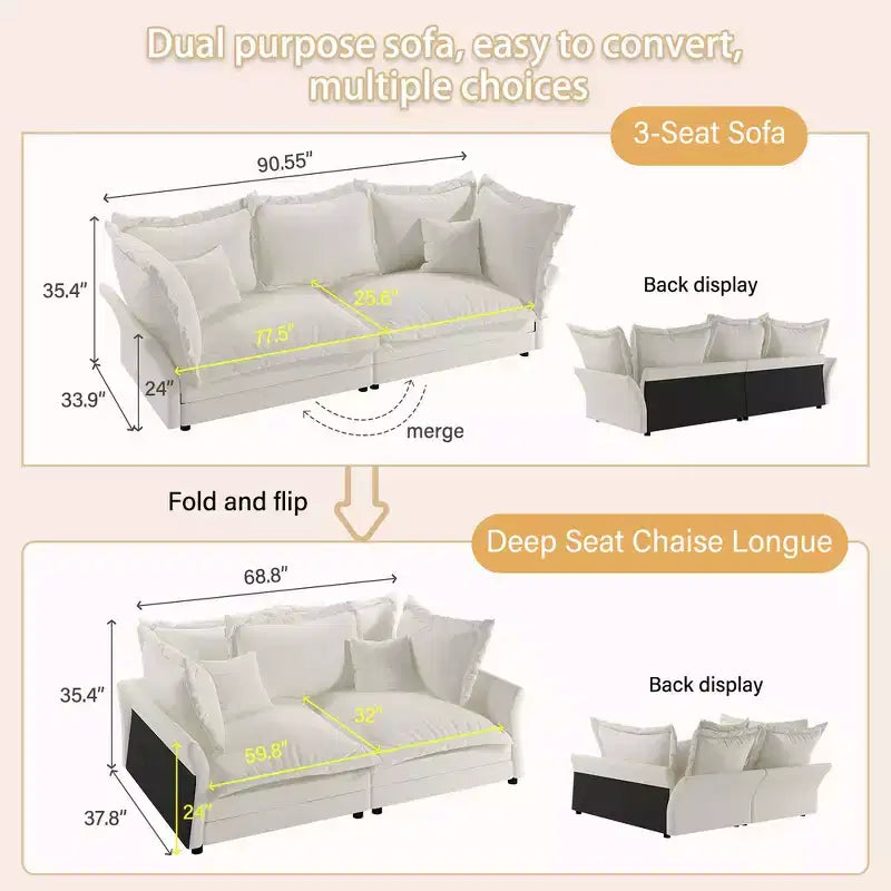 Canapé et méridienne Whisen Cloud avec coussins multiples et design luxueux pour un confort optimal