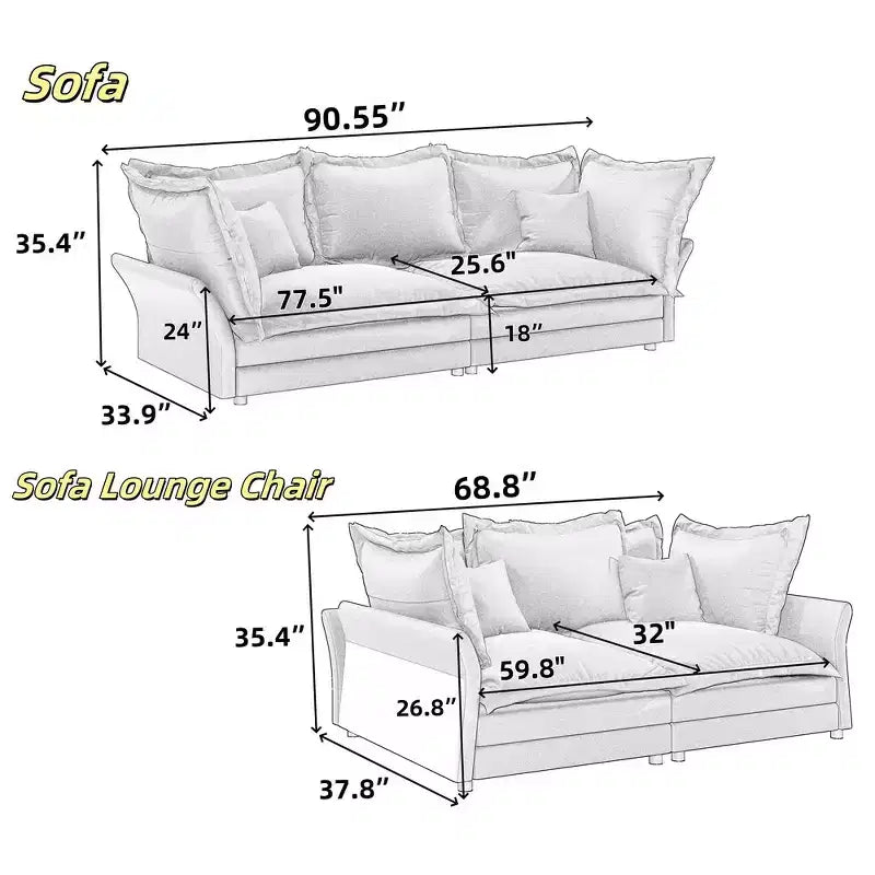Canapé et méridienne Whisen Cloud avec coussins multiples et design luxueux pour un confort optimal