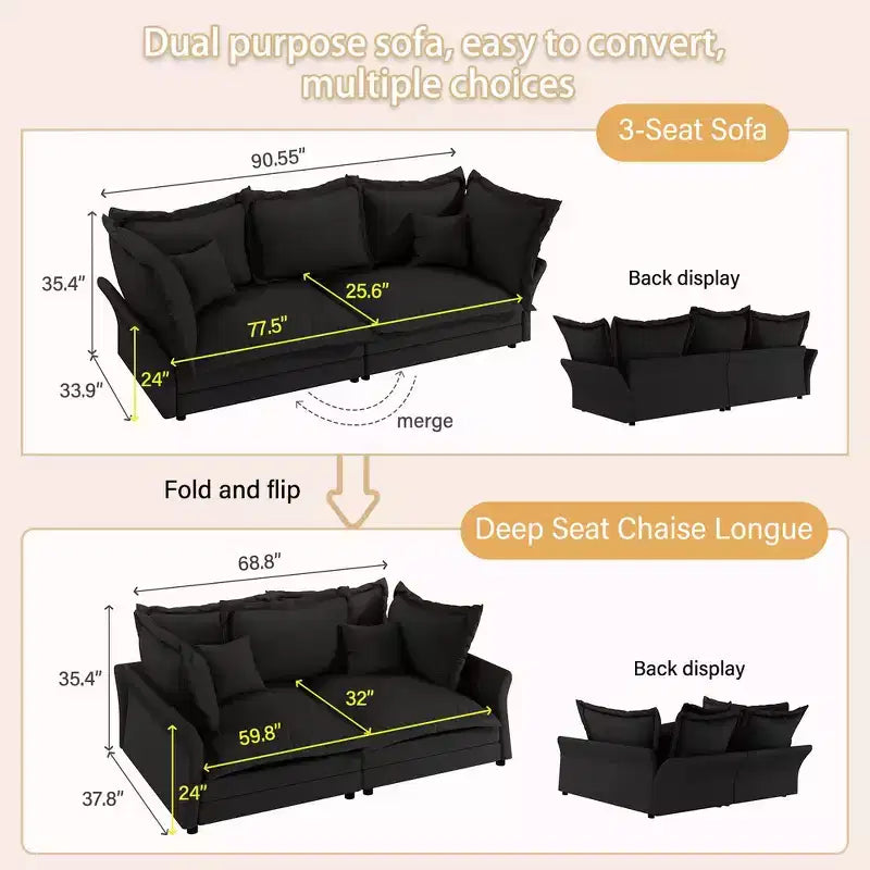 Canapé et méridienne Whisen Cloud avec coussins multiples et design luxueux pour un confort optimal