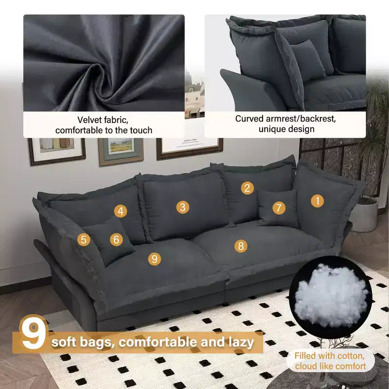 Canapé et méridienne Whisen Cloud avec coussins multiples et design luxueux pour un confort optimal