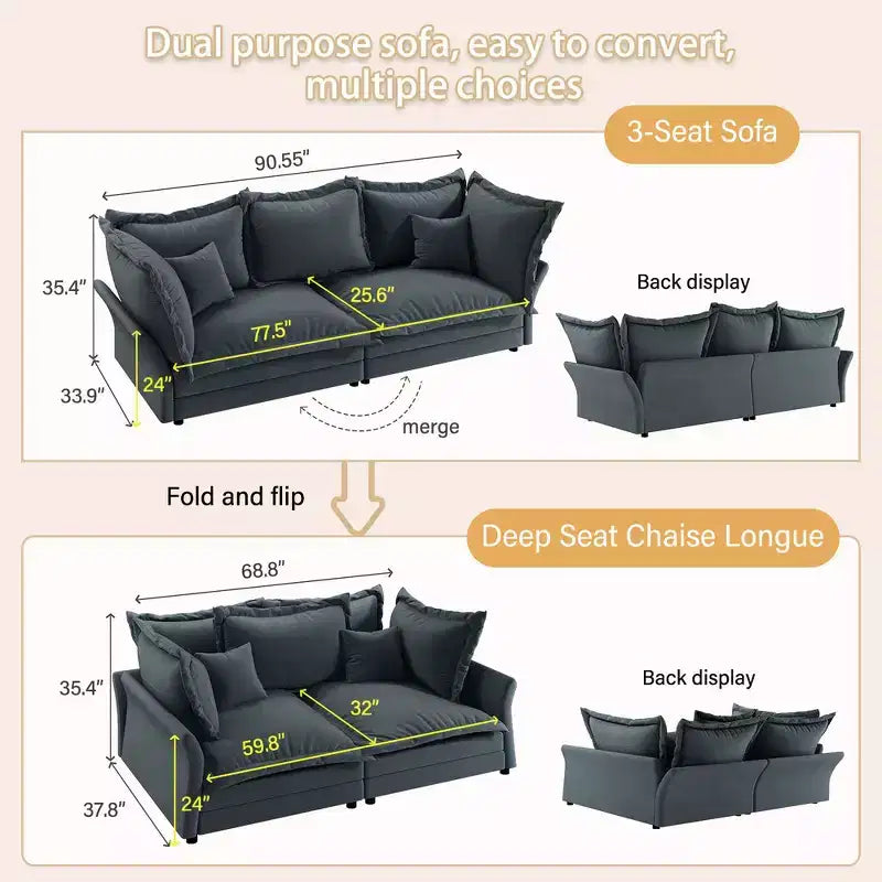 Canapé et méridienne Whisen Cloud avec coussins multiples et design luxueux pour un confort optimal