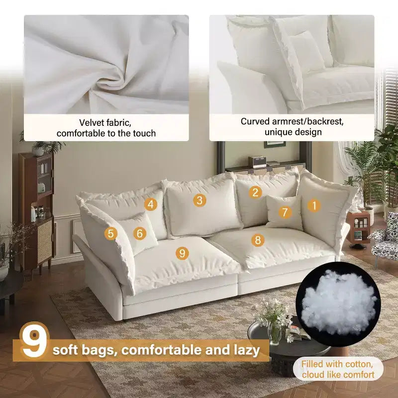 Canapé et méridienne Whisen Cloud avec coussins multiples et design luxueux pour un confort optimal