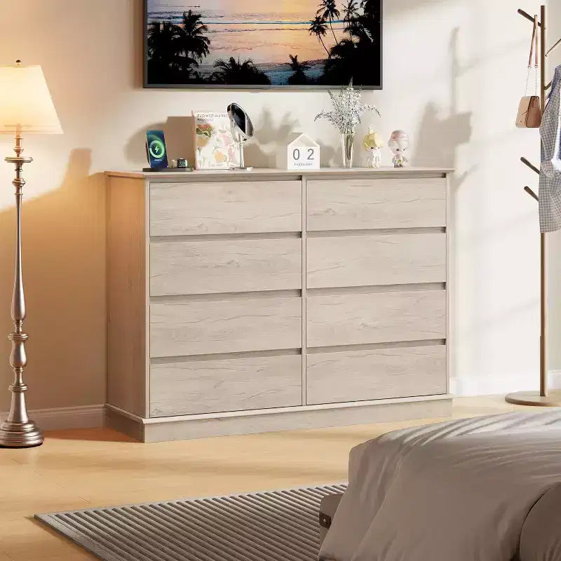 Acekool Commode 8 Tiroirs pour Chambre à Coucher, Grande Commode Double, Grande Commode Horizontale avec Tiroirs Profonds, Rangement Moderne pour Salon, Couloir, Chambre d'Enfant