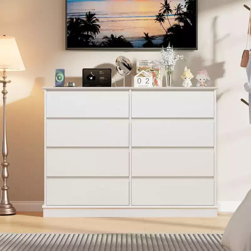 Acekool Commode 8 Tiroirs pour Chambre à Coucher, Grande Commode Double, Grande Commode Horizontale avec Tiroirs Profonds, Rangement Moderne pour Salon, Couloir, Chambre d'Enfant