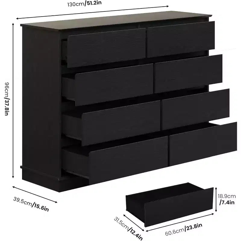 Acekool Commode 8 Tiroirs pour Chambre à Coucher, Grande Commode Double, Grande Commode Horizontale avec Tiroirs Profonds, Rangement Moderne pour Salon, Couloir, Chambre d'Enfant