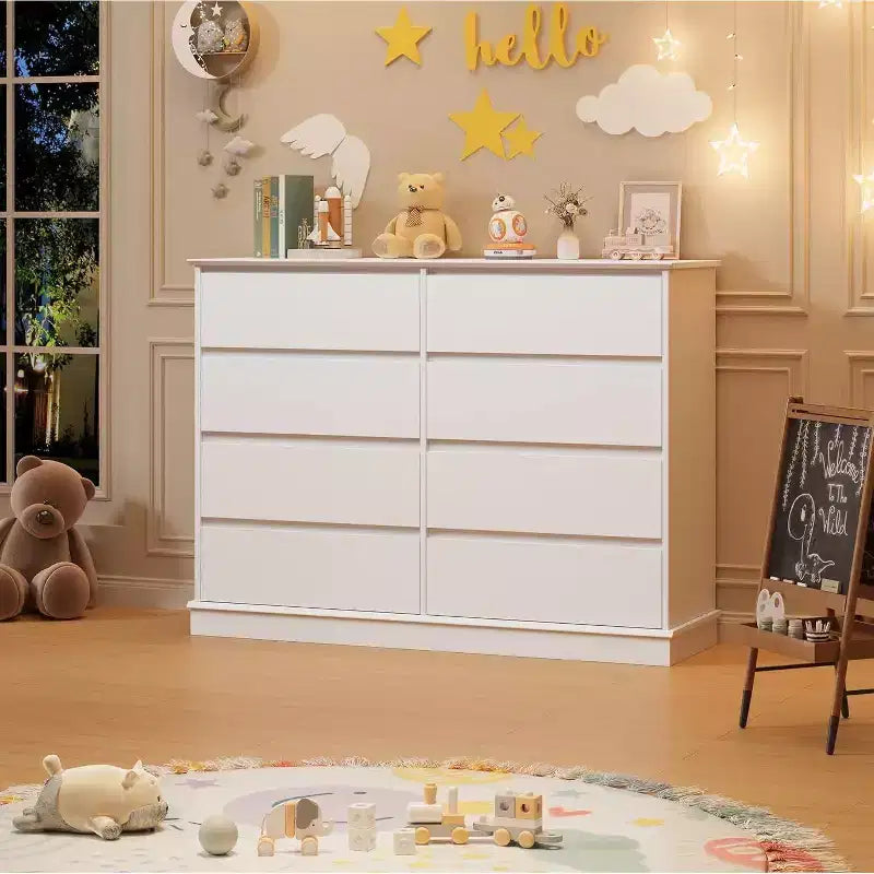 Acekool Commode 8 Tiroirs pour Chambre à Coucher, Grande Commode Double, Grande Commode Horizontale avec Tiroirs Profonds, Rangement Moderne pour Salon, Couloir, Chambre d'Enfant