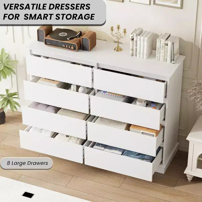 Acekool Commode 8 Tiroirs pour Chambre à Coucher, Grande Commode Double, Grande Commode Horizontale avec Tiroirs Profonds, Rangement Moderne pour Salon, Couloir, Chambre d'Enfant