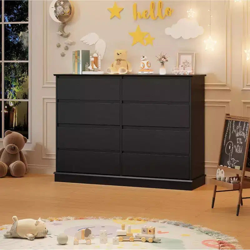 Acekool Commode 8 Tiroirs pour Chambre à Coucher, Grande Commode Double, Grande Commode Horizontale avec Tiroirs Profonds, Rangement Moderne pour Salon, Couloir, Chambre d'Enfant