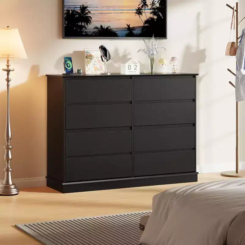 Acekool Commode 8 Tiroirs pour Chambre à Coucher, Grande Commode Double, Grande Commode Horizontale avec Tiroirs Profonds, Rangement Moderne pour Salon, Couloir, Chambre d'Enfant