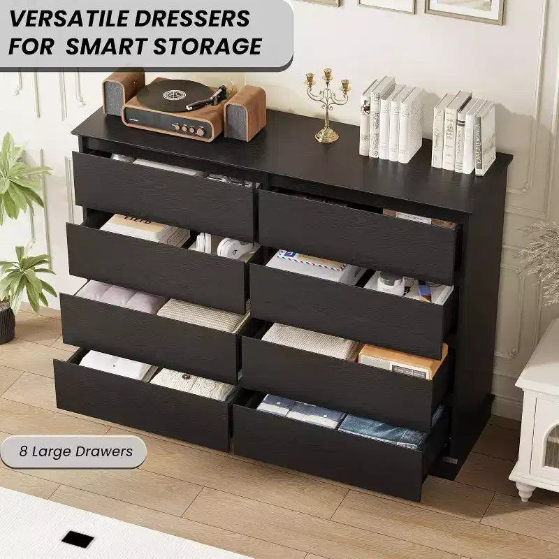 Acekool Commode 8 Tiroirs pour Chambre à Coucher, Grande Commode Double, Grande Commode Horizontale avec Tiroirs Profonds, Rangement Moderne pour Salon, Couloir, Chambre d'Enfant