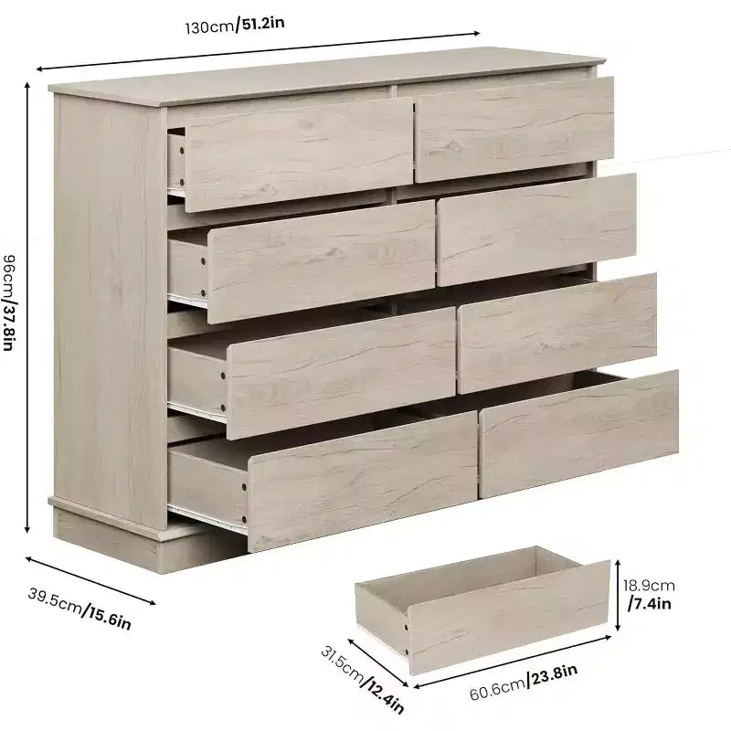 Acekool Commode 8 Tiroirs pour Chambre à Coucher, Grande Commode Double, Grande Commode Horizontale avec Tiroirs Profonds, Rangement Moderne pour Salon, Couloir, Chambre d'Enfant